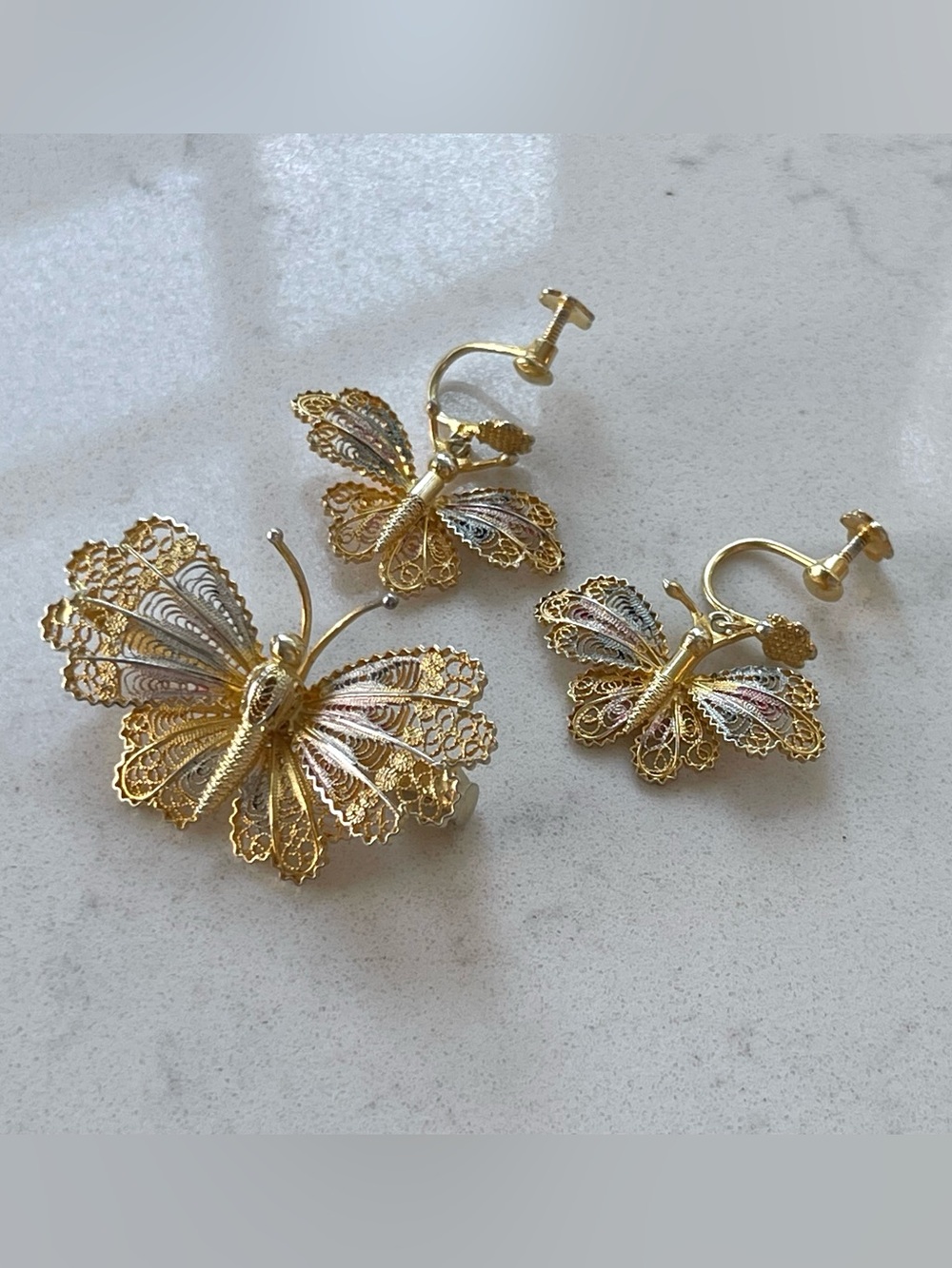 Vintage 800 Silver Filigree Butterfly Set